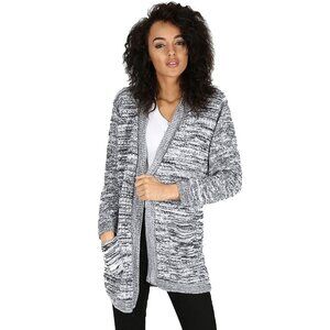 Womens Chunky Knitted Cardigan Baggy Boyfriend Open Pocket Duster Jumper Leather